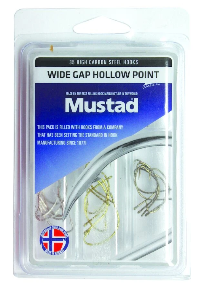 Mustad - WIDE GAP HOLLOW POINT HOOK KIT - 35 High Carbon Steel Wide Gap Hooks