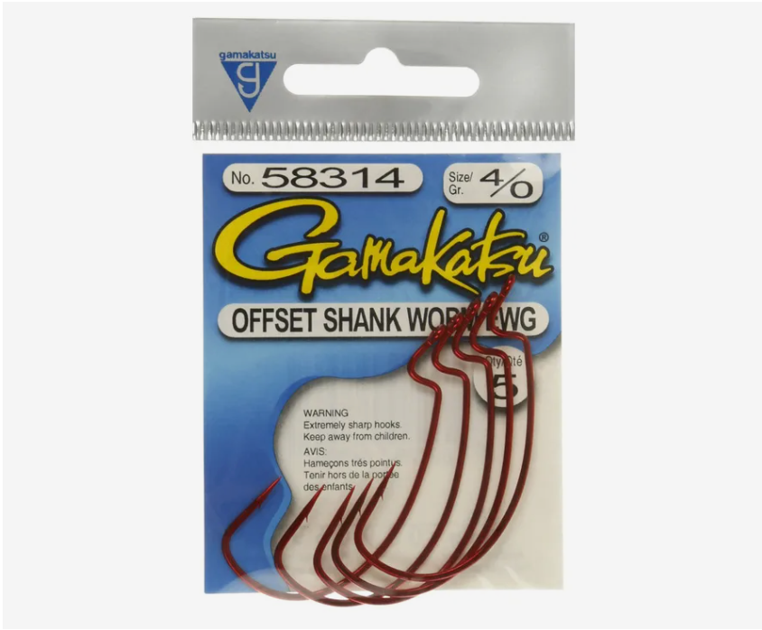 Gamakatsu-Offset Shank Red Worm Hook 5pk